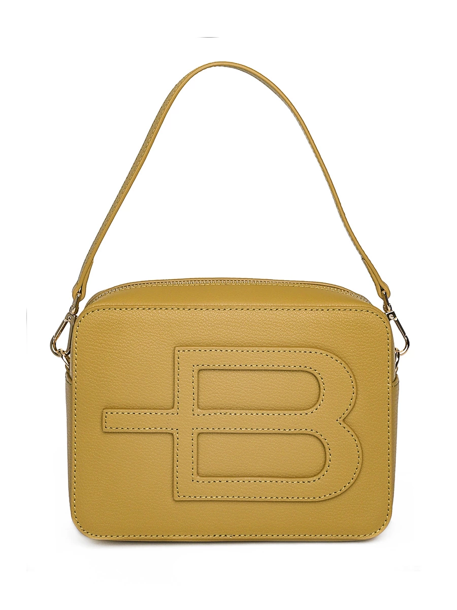 Сумка-кроссбоди горчичного цвета с фирменной нашивкой